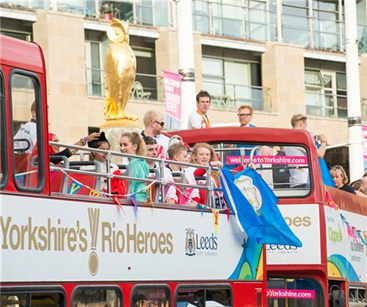 The medal winning athletes during the Leeds parade