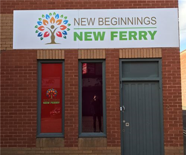 Outdoor sign and vinyl window graphics for New Beginnings